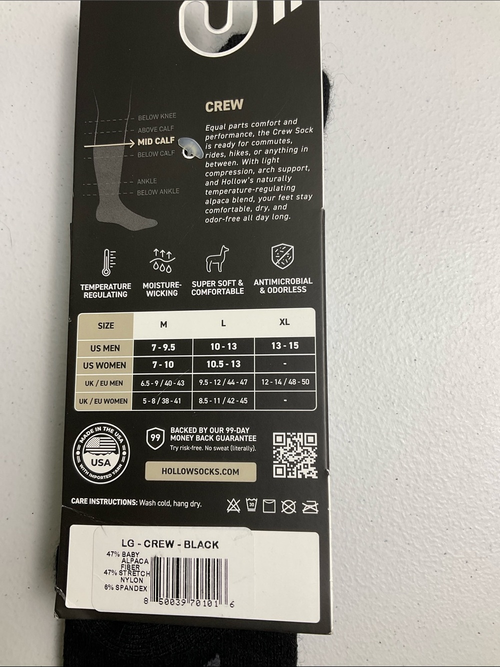 Hollow Black Crew Socks Light Compression - Picture 3 of 4
